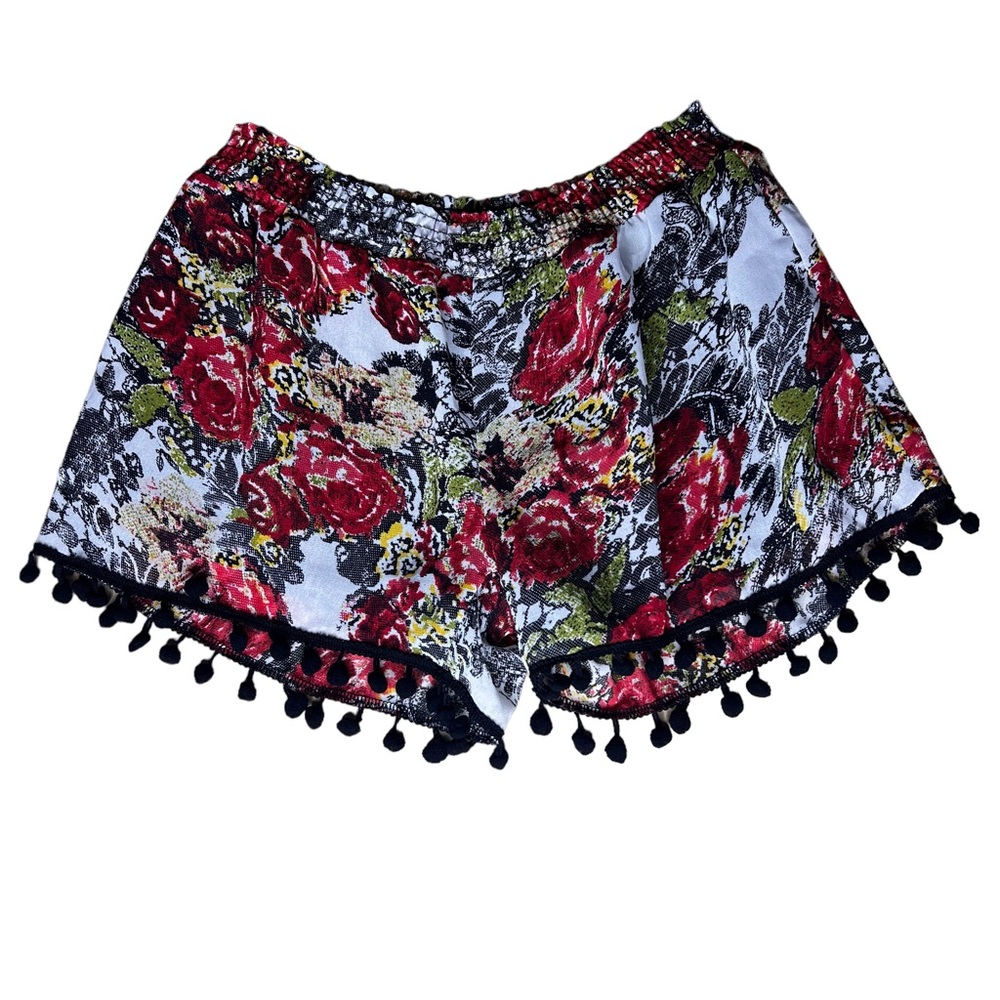 Lira Pom Pom Fringed Boho Floral Short Festival Size M NWT